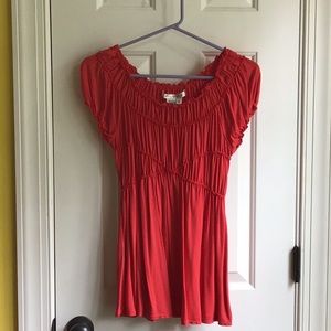 Red ruched peasant top